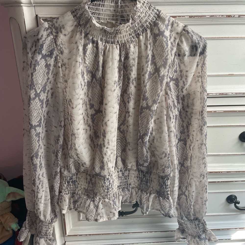 Snake Skin Long Sleeve Blouse with High Neck